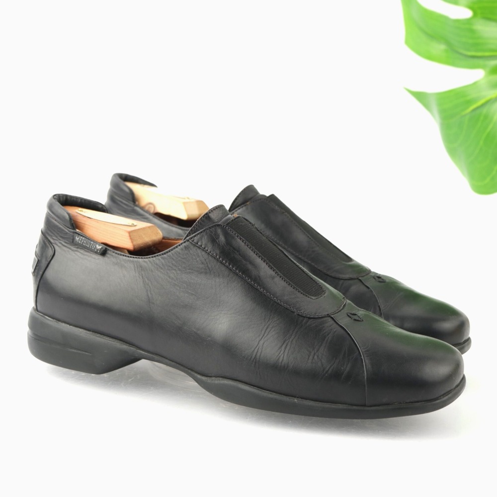 Mephisto Womens Laceless Oxfords Size 10 Black Leather Comfort Slip On Soes Cork